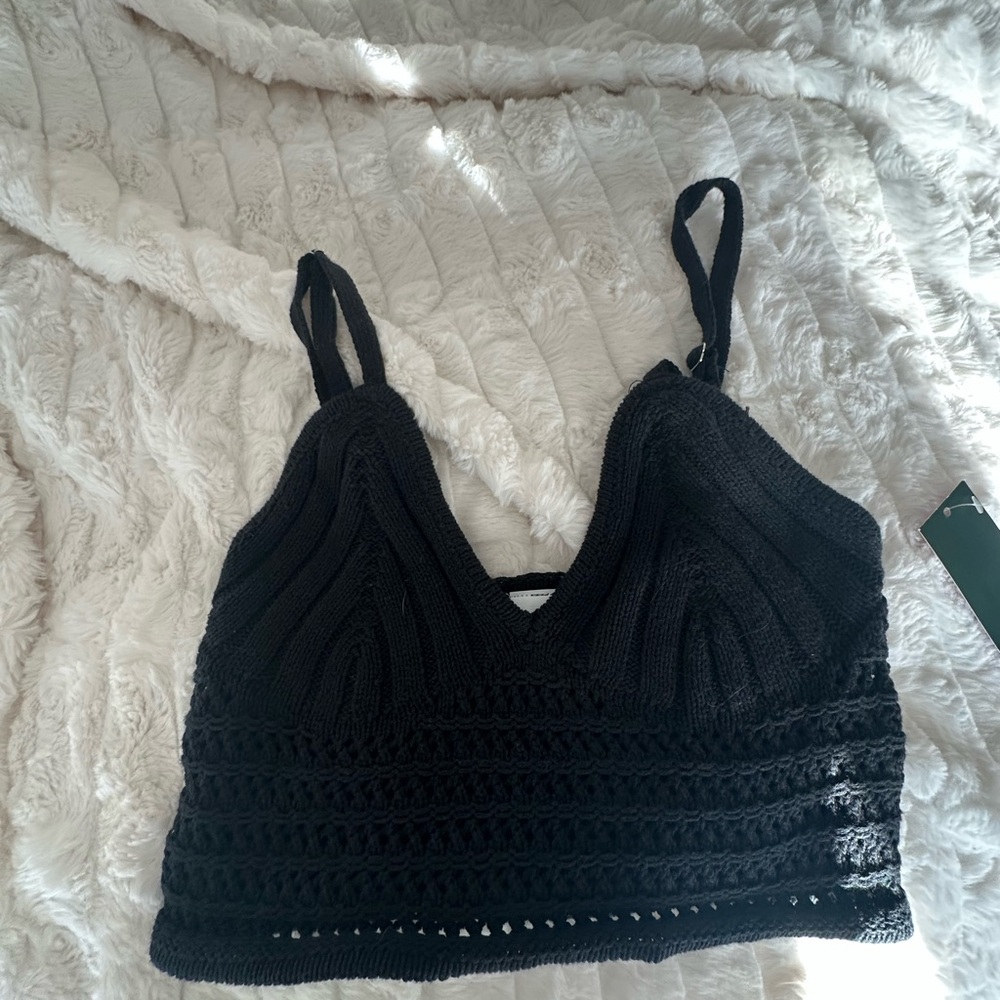 Black Knit Cropped Tank Top